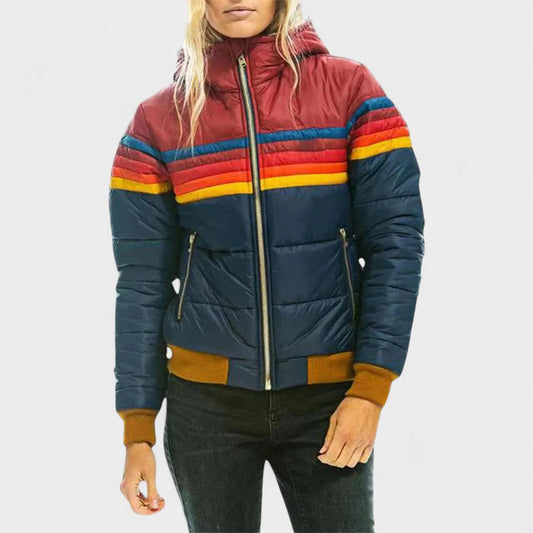 Retro Colorblock Hooded Puffer Jacket