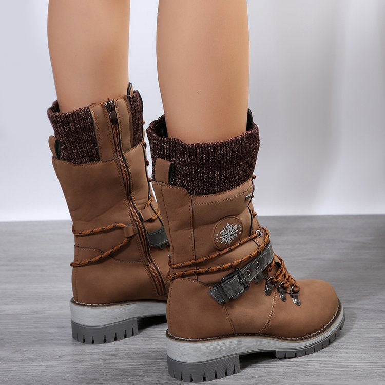 Women’s Lace-Up Winter Boots with Knit Collar