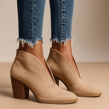 Block-Heel Ankle Boots for Women with Deep Front Cutout
