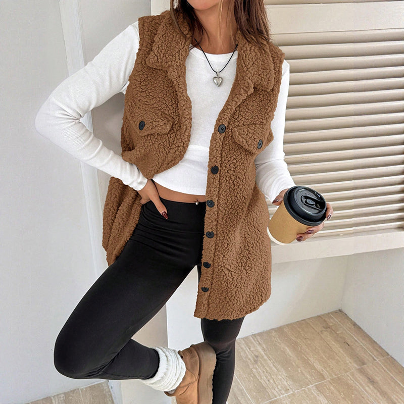 Chloé Montclair Button-Front Plush Teddy Vest