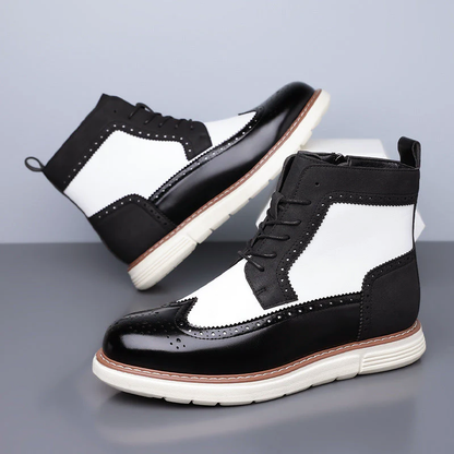 Men’s Brogue Lace-Up Boots with Mixed-Color Panels