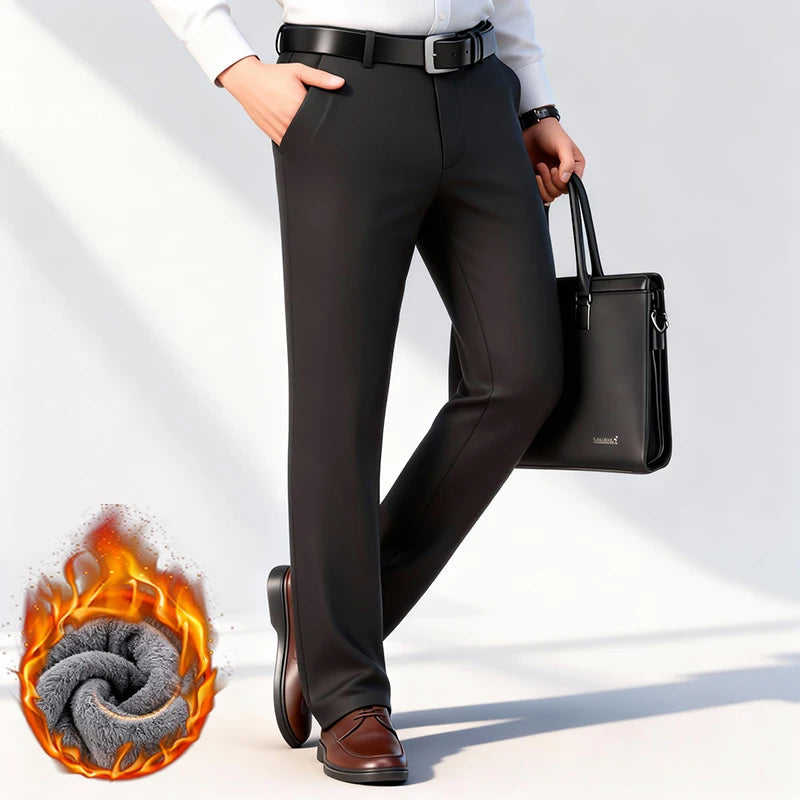 Men’s Elastic Business Pants with Fleece Lining
