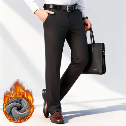 Men’s Elastic Business Pants with Fleece Lining