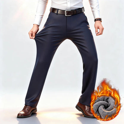Men’s Elastic Business Pants with Fleece Lining