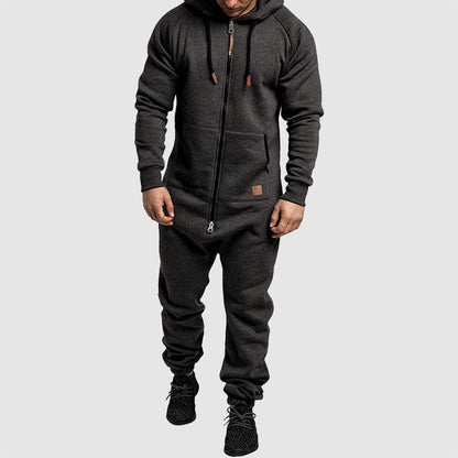 Men’s Hooded Jumpsuit with Full-Zip Front
