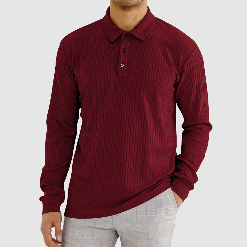 Men’s Long-Sleeve Polo Shirt with Ribbed Texture