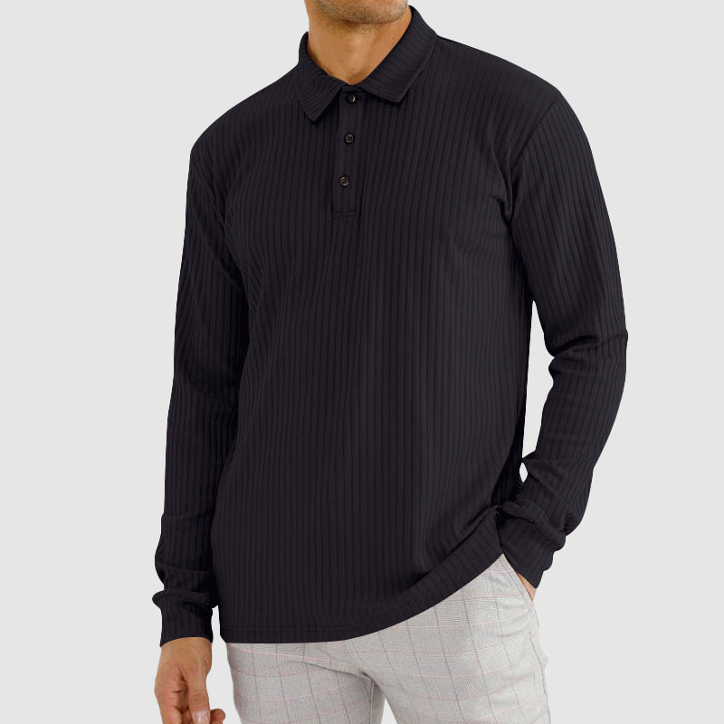 Men’s Long-Sleeve Polo Shirt with Ribbed Texture