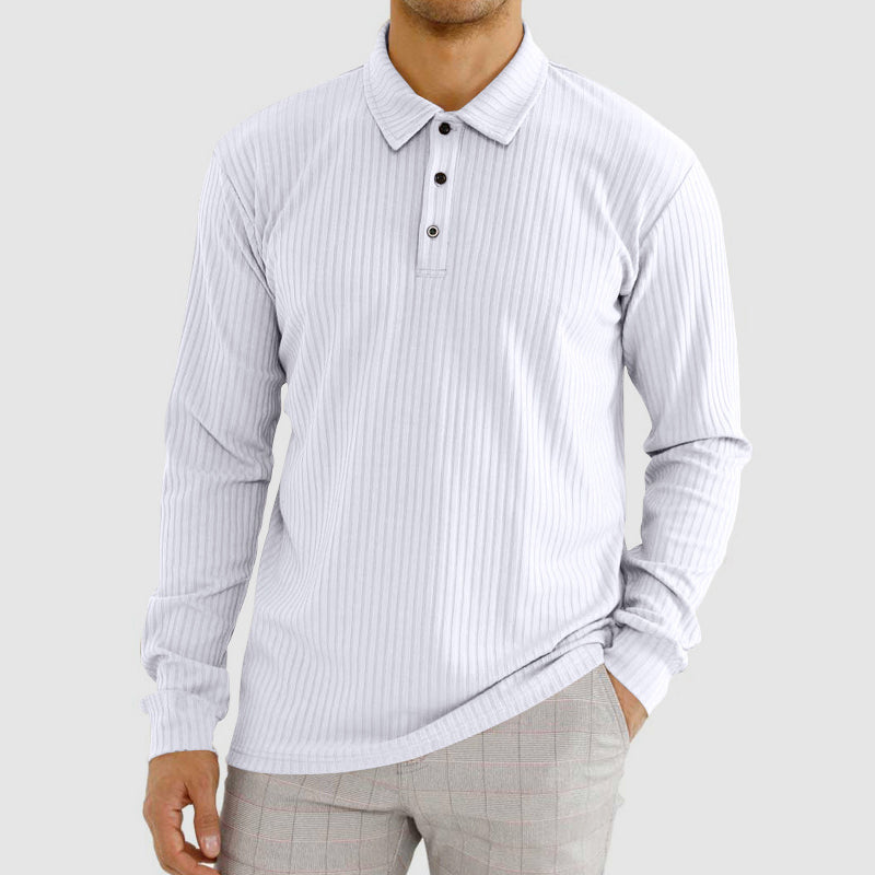 Men’s Long-Sleeve Polo Shirt with Ribbed Texture
