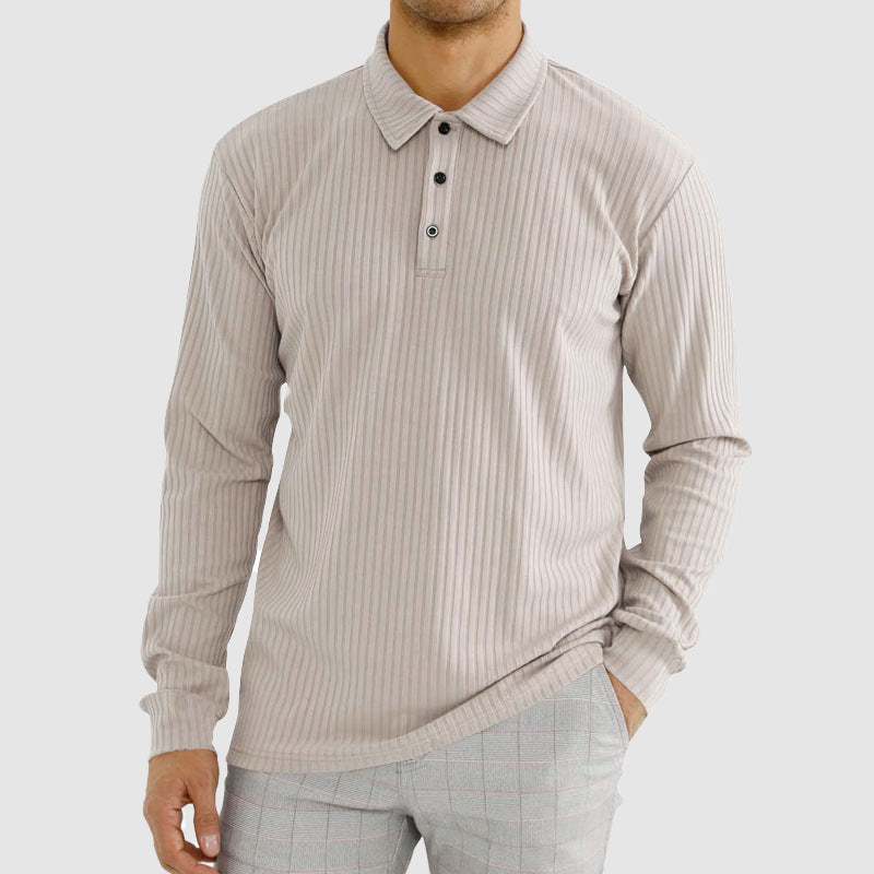 Men’s Long-Sleeve Polo Shirt with Ribbed Texture