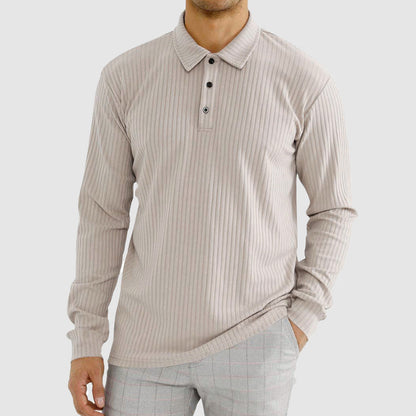 Men’s Long-Sleeve Polo Shirt with Ribbed Texture