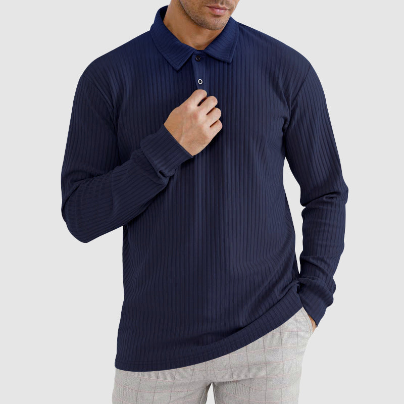 Men’s Long-Sleeve Polo Shirt with Ribbed Texture