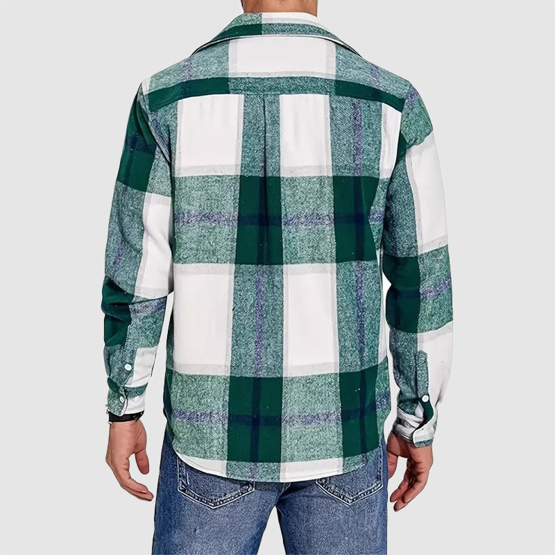 Men’s Plaid Button-Up Shirt with Chest Pockets