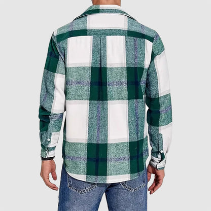 Men’s Plaid Button-Up Shirt with Chest Pockets