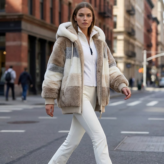 Thick Winter Coat – Color Block Design with Lamb’s Wool Lining