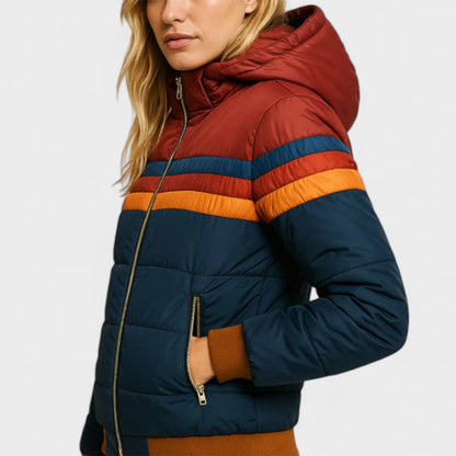 Retro Colorblock Hooded Puffer Jacket