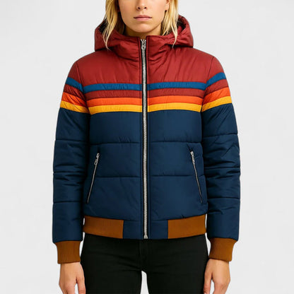 Retro Colorblock Hooded Puffer Jacket