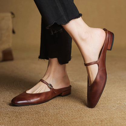 Sofia Amoretti Leather Flats with Buckle Strap