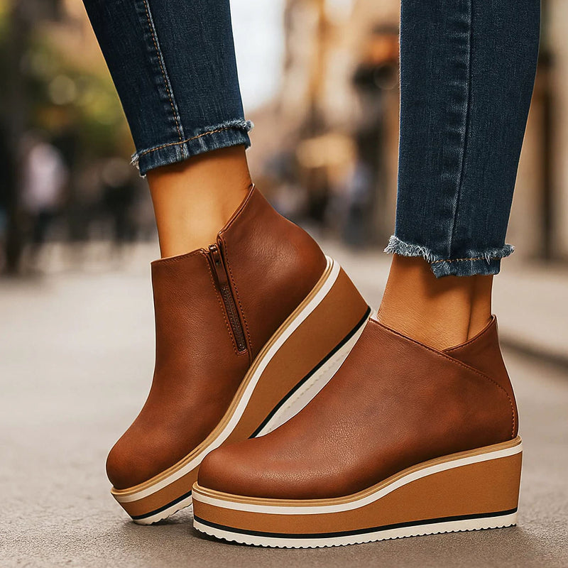 Valentina Rossi Platform Ankle Boots with Side Zipper