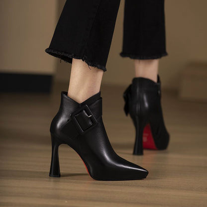 Women’s High-Heel Ankle Boots with Buckle Detail