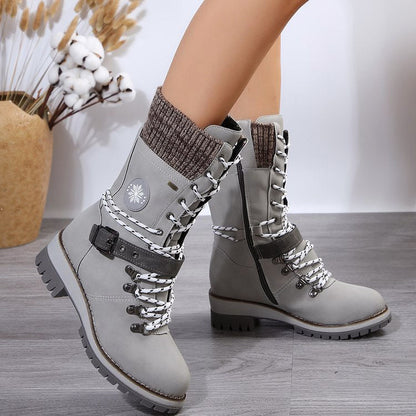 Women’s Lace-Up Winter Boots with Knit Collar