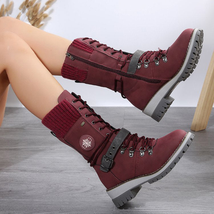 Women’s Lace-Up Winter Boots with Knit Collar