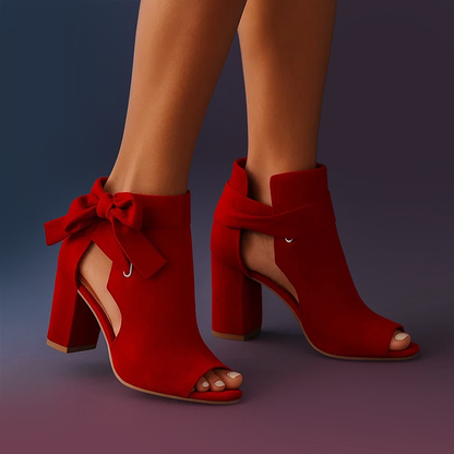 Women’s Peep-Toe Faux Suede Heels with Bow Tie Detail
