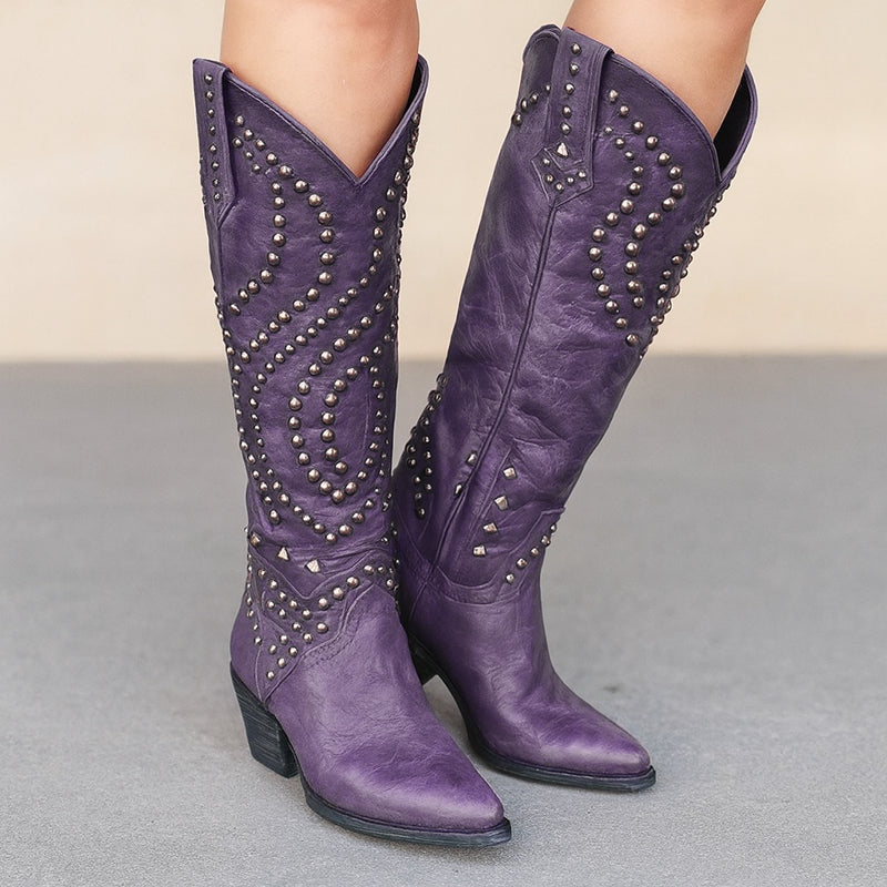 Women’s Studded Leather Knee-High Western Boots