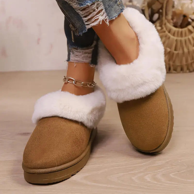 Women’s Suede Slip-Ons with Faux Fur Trim