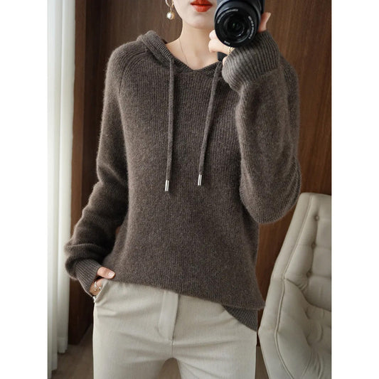 Women’s Hooded Cashmere Wool Knit Sweater