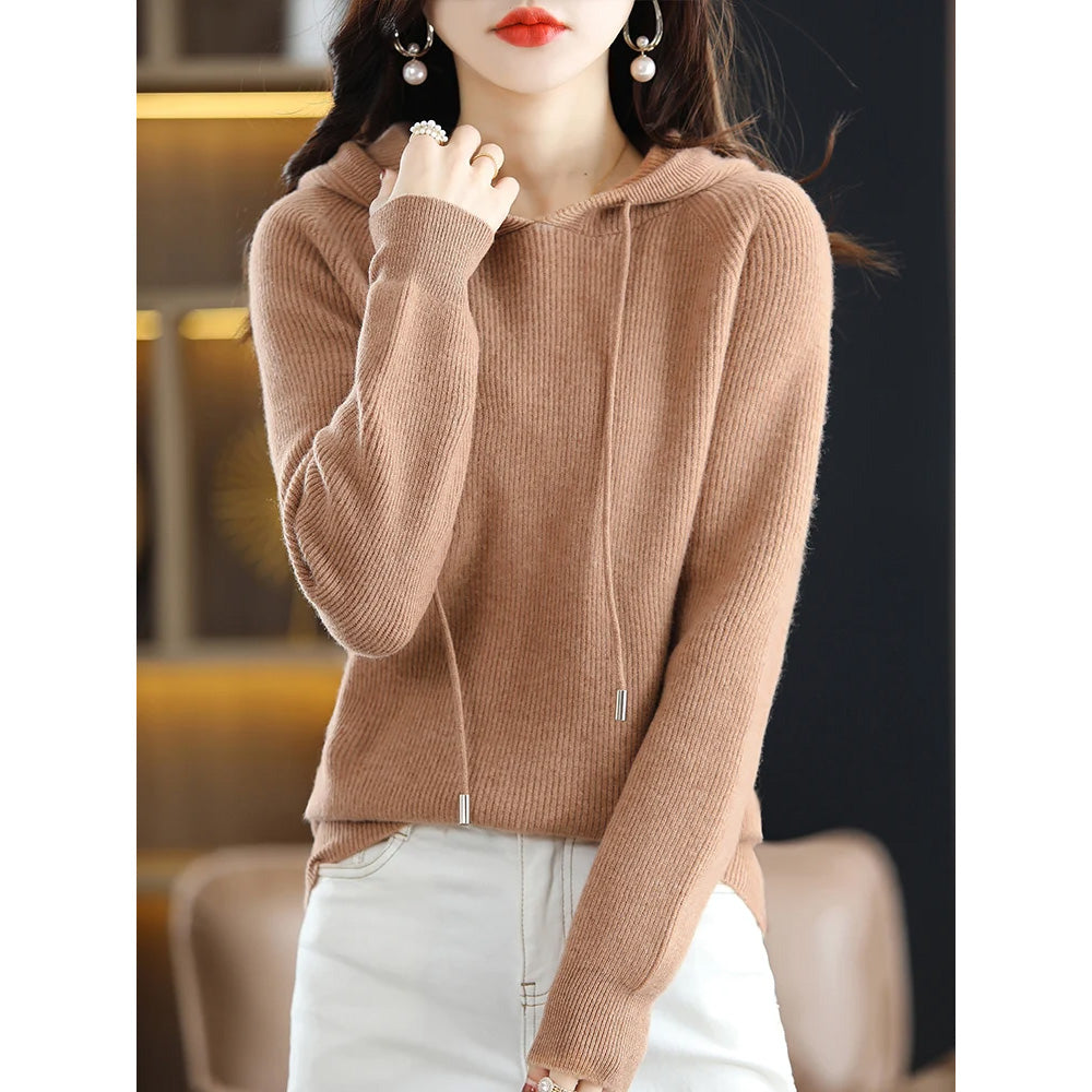 Women’s Hooded Cashmere Wool Knit Sweater